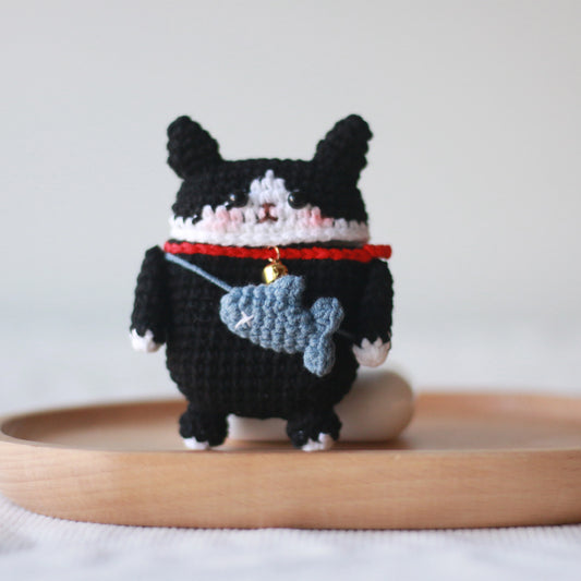 Black and White Cat Crochet AirPods Case