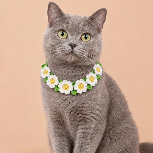 White Daisy Crochet Pet Collar