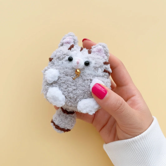 Gray Striped Cat Crochet AirPods Case