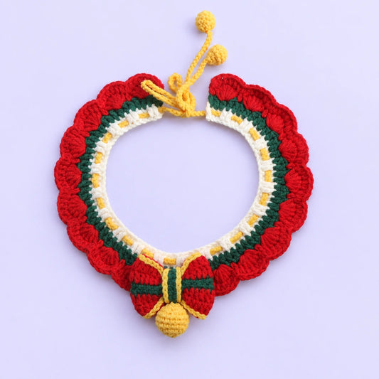 Christmas Ruffle Bell Crochet Pet Collar
