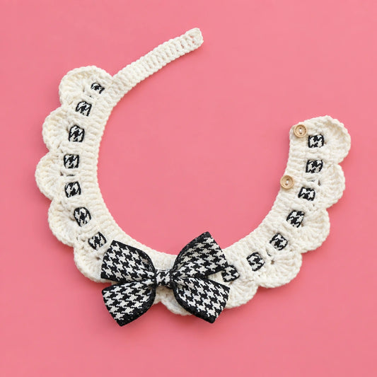 Black-and-White Tuxedo Crochet Pet Collar