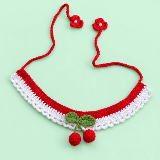 Cherry Ruffle Crochet Pet Collar