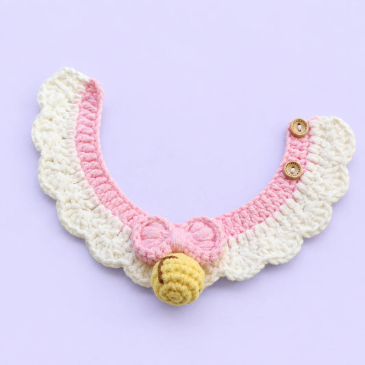 Pink-and-Ivory Bell Ruffle Crochet Pet Collar