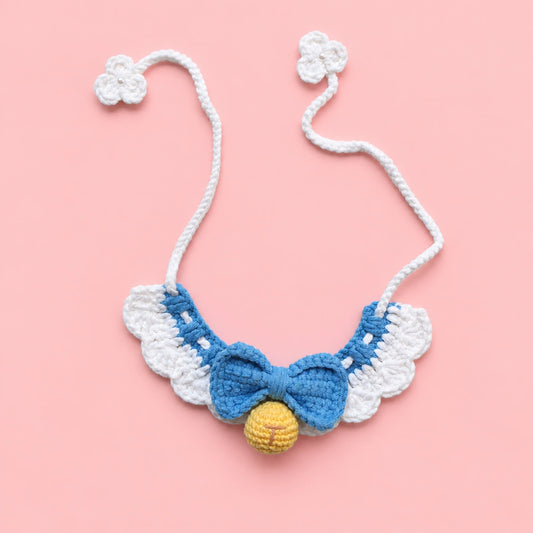 Blue Bow Bell Ruffle Crochet Pet Collar