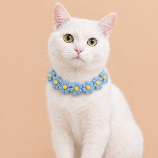Blue Daisy Chain Crochet Pet Collar