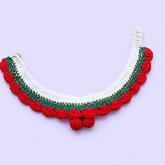 Christmas Cherry Layered Ruffle Crochet Pet Collar