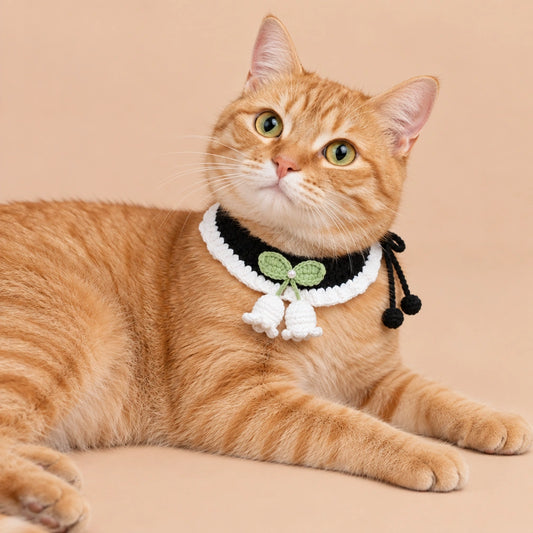 Black-and-White Green Bow Crochet Pet Collar