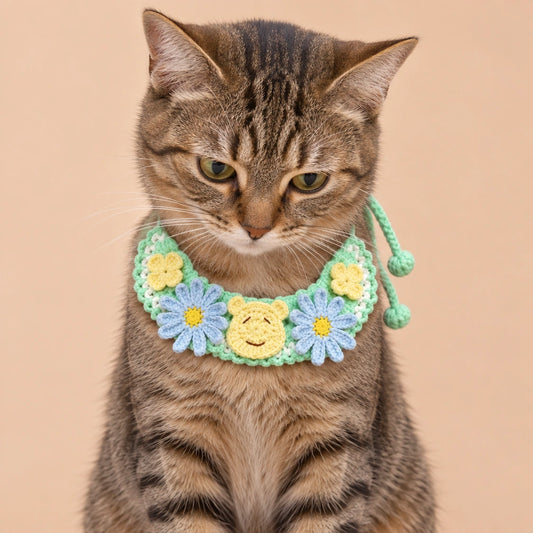 Green Smiley Flower Crochet Pet Collar