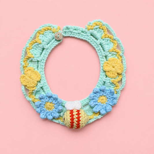 Pastel Flower Bee Crochet Pet Collar