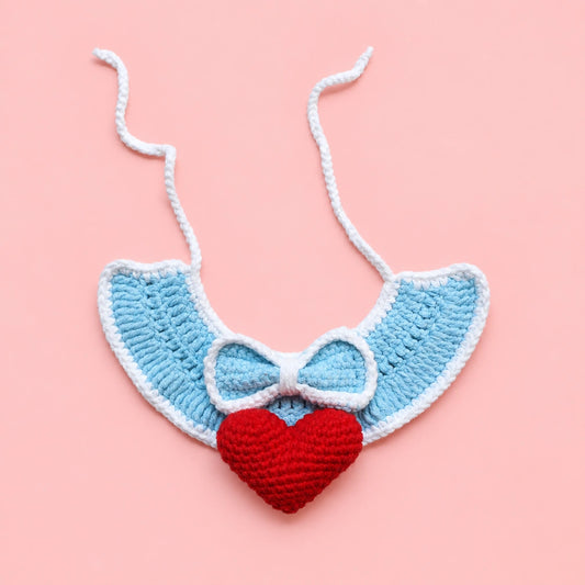 Blue Bow Heart Bib Crochet Pet Collar