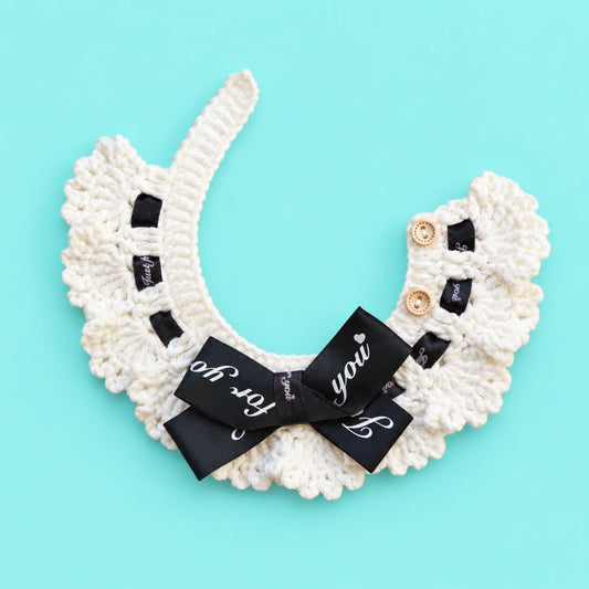 Ivory Black-Ribbon Tuxedo Crochet Pet Collar