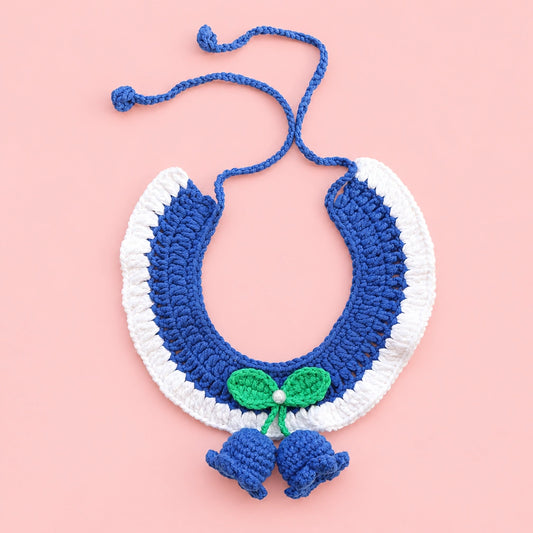 Blue Bow Tassel Crochet Pet Collar