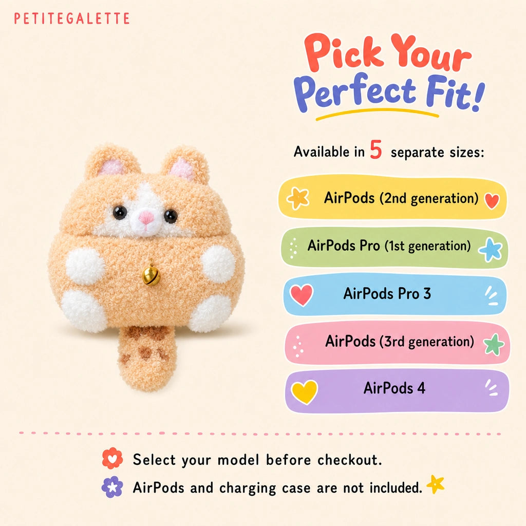 Orange and White Cat Crochet AirPods Case