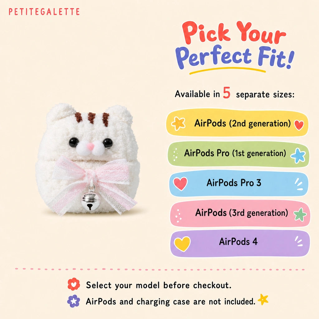 White Cat Crochet AirPods Case
