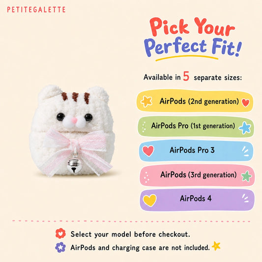 White Cat Crochet AirPods Case