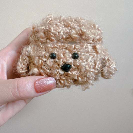 Brown Curly Dog Crochet AirPods Case