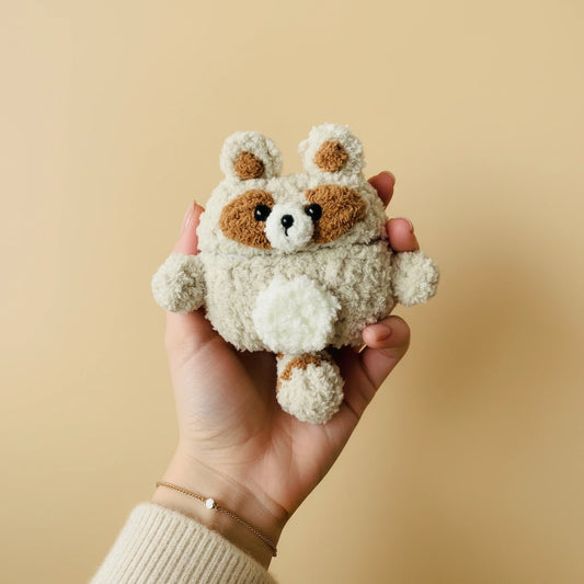 Cream Raccoon Crochet AirPods Case