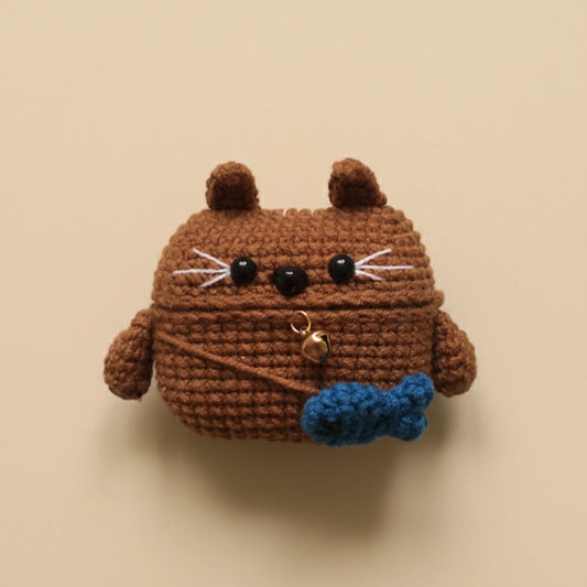Brown Cat Crochet AirPods Case