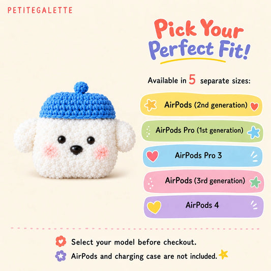 Blue Beret Puppy Crochet AirPods Case