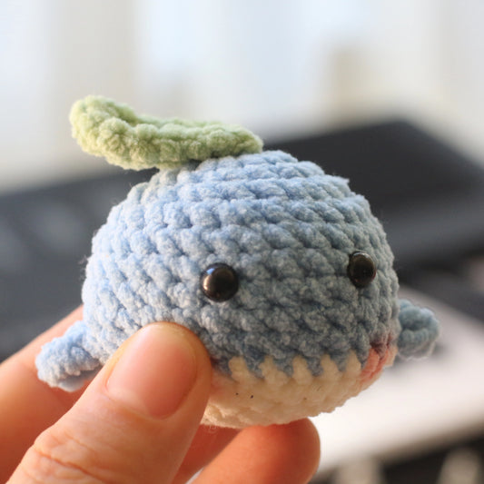 Blue Leaf-Hat Whale Crochet Plush Keychain
