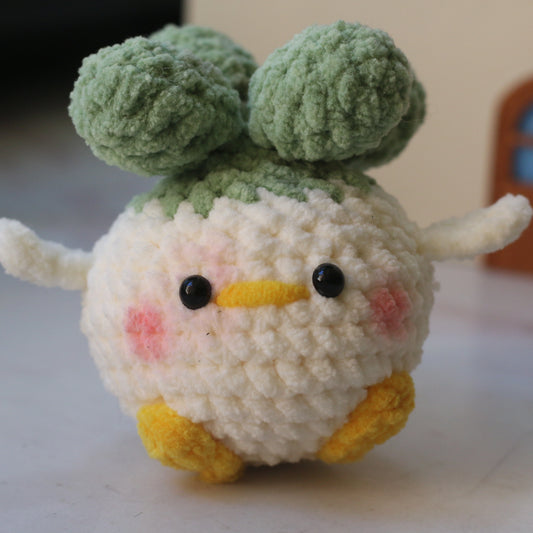 Leaf-Topped Bird Crochet Keychain
