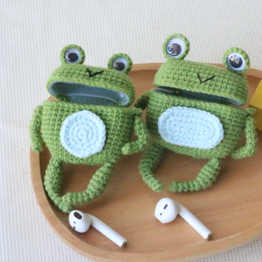 Dark Green Frog Crochet AirPods Case