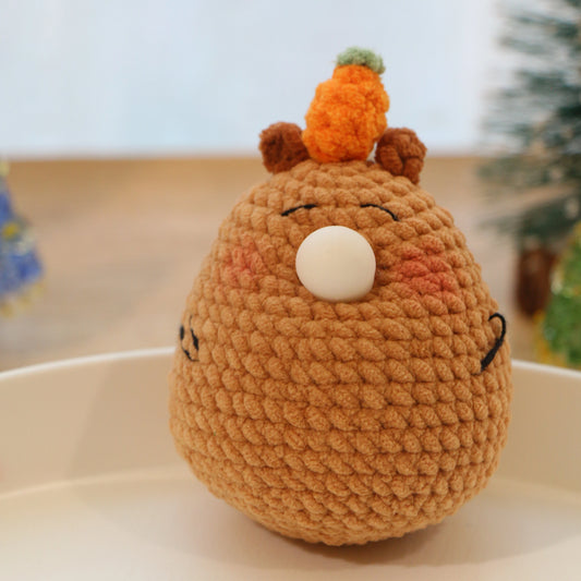 Carrot-Hat Brown Bear Crochet Plush Keychain