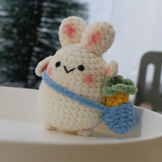White Bunny Carrot Bag Crochet Plush Keychain