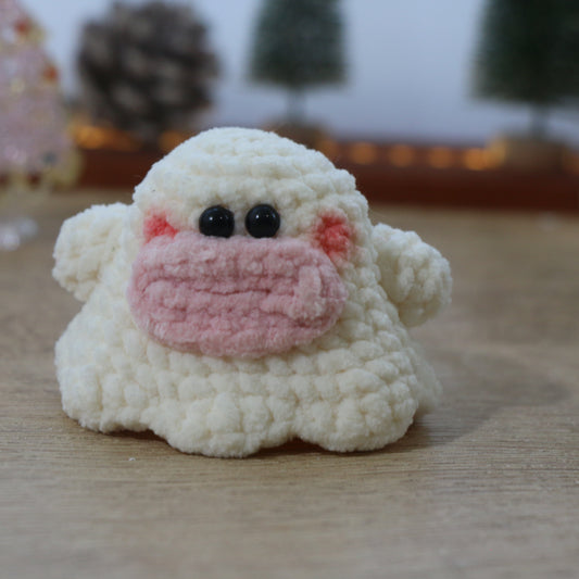 White Sheep Pink Muzzle Crochet Plush Keychain