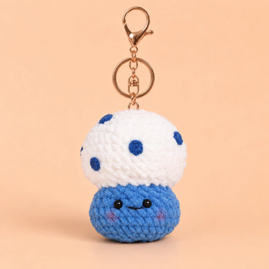 Blue Mushroom Crochet Plush Keychain
