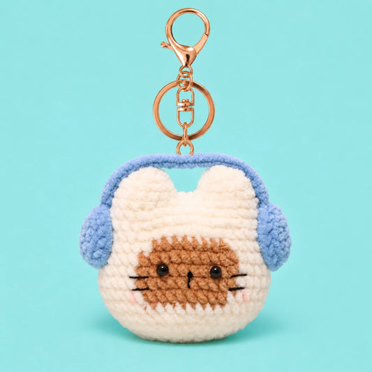 Blue Headphone Toast Crochet Plush Keychain