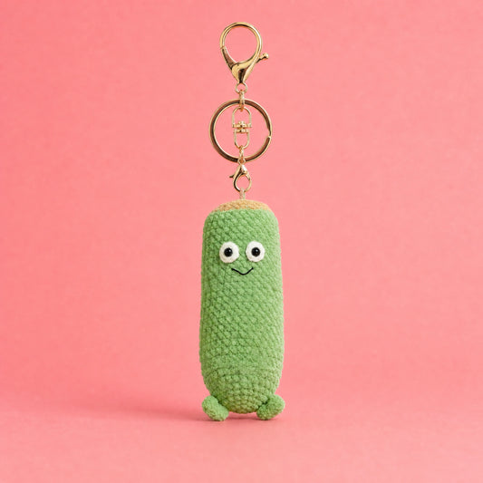 Green Pickle Character Crochet Plush Keychain