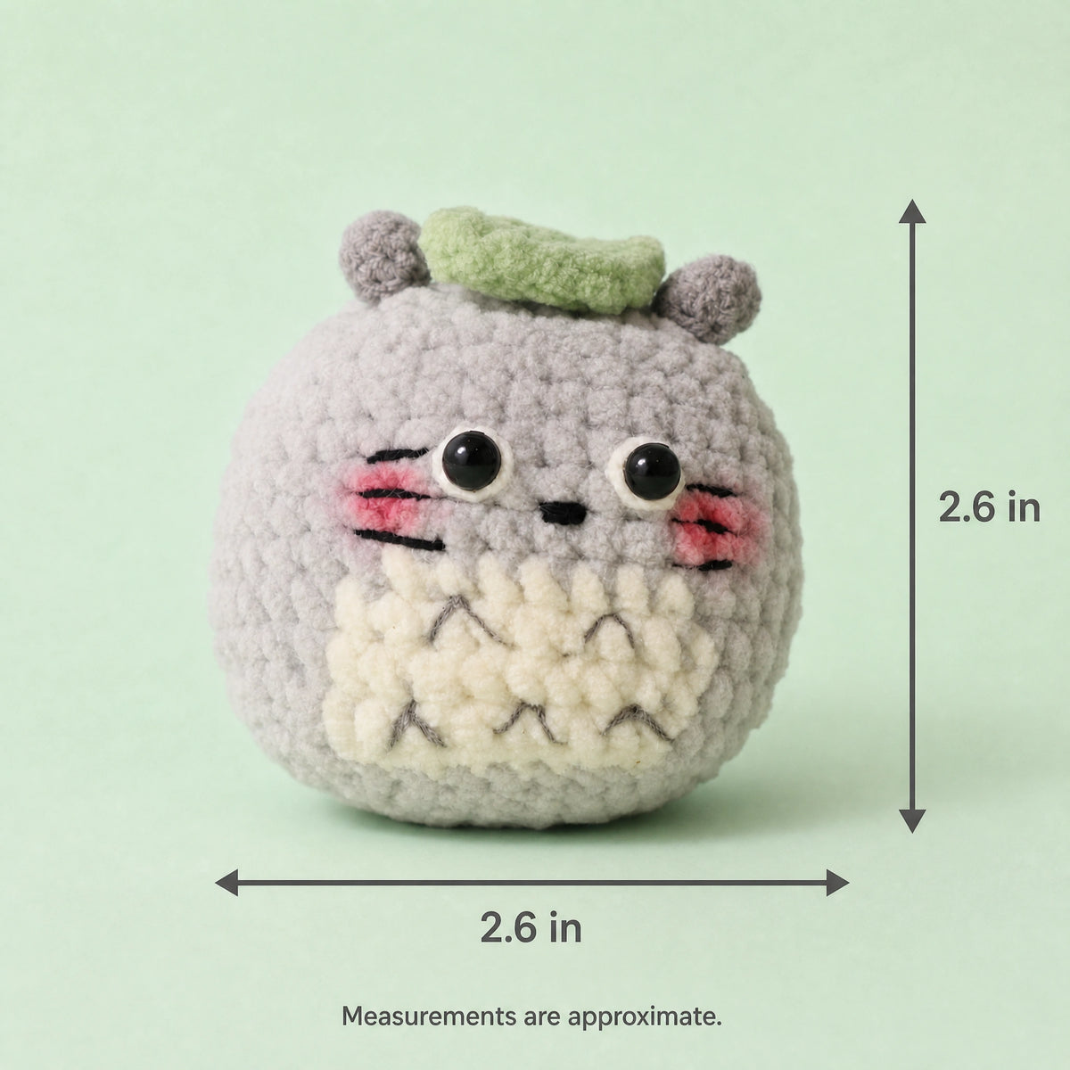 Blushing Gray Leaf-Hat Forest Creature Crochet Plush Keychain