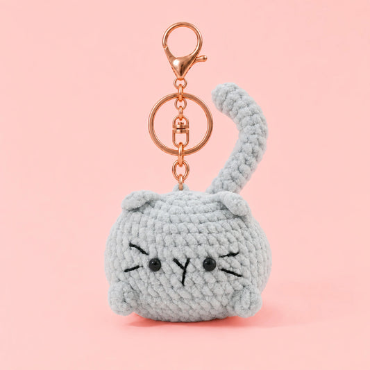 Gray Long-Tail Cat Crochet Plush Keychain