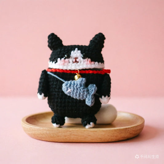 Black and White Cat Crochet AirPods Case