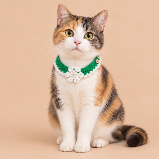 Green-and-White Flower Ruffle Crochet Pet Collar