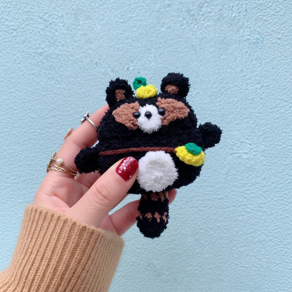 Black Panda Crochet AirPods Case