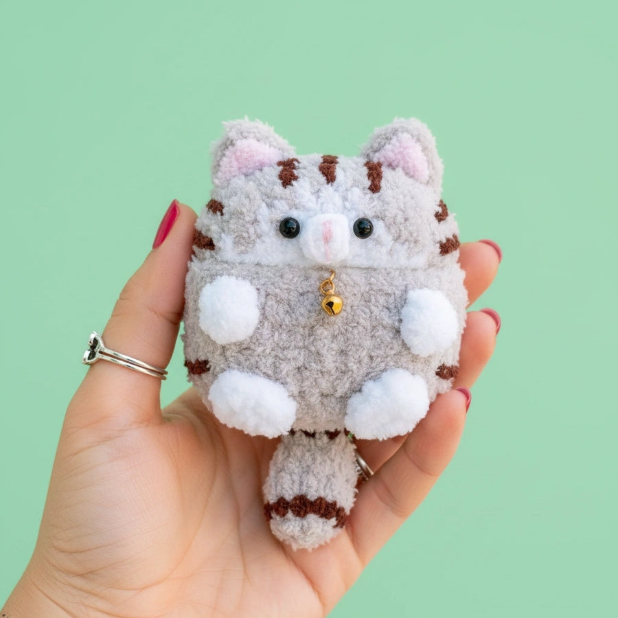 Gray Striped Cat Crochet AirPods Case