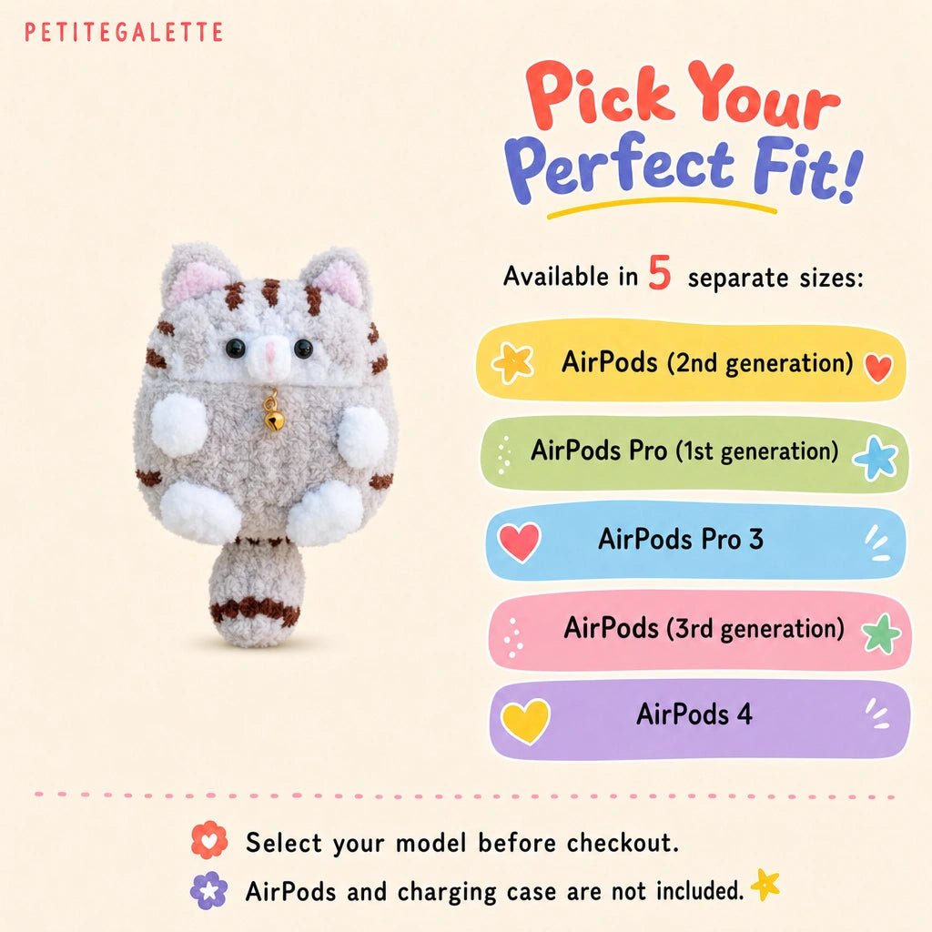 Gray Striped Cat Crochet AirPods Case