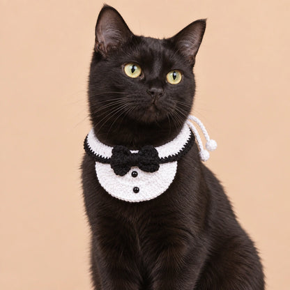 Black Bow Tuxedo Bib Crochet Pet Collar