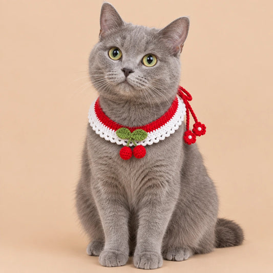 Cherry Ruffle Crochet Pet Collar