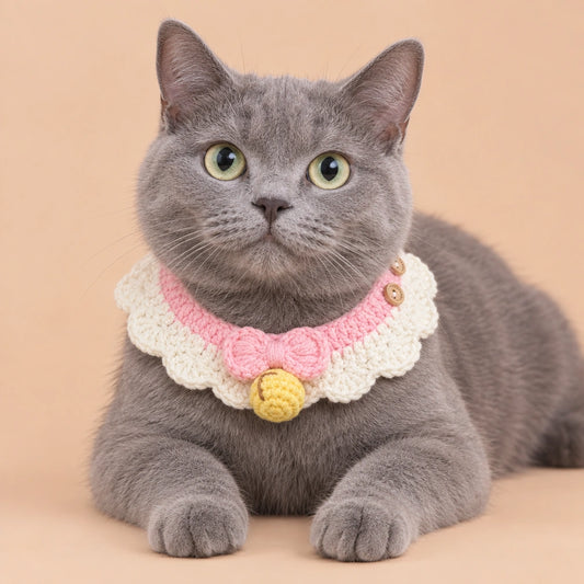 Pink-and-Ivory Bell Ruffle Crochet Pet Collar