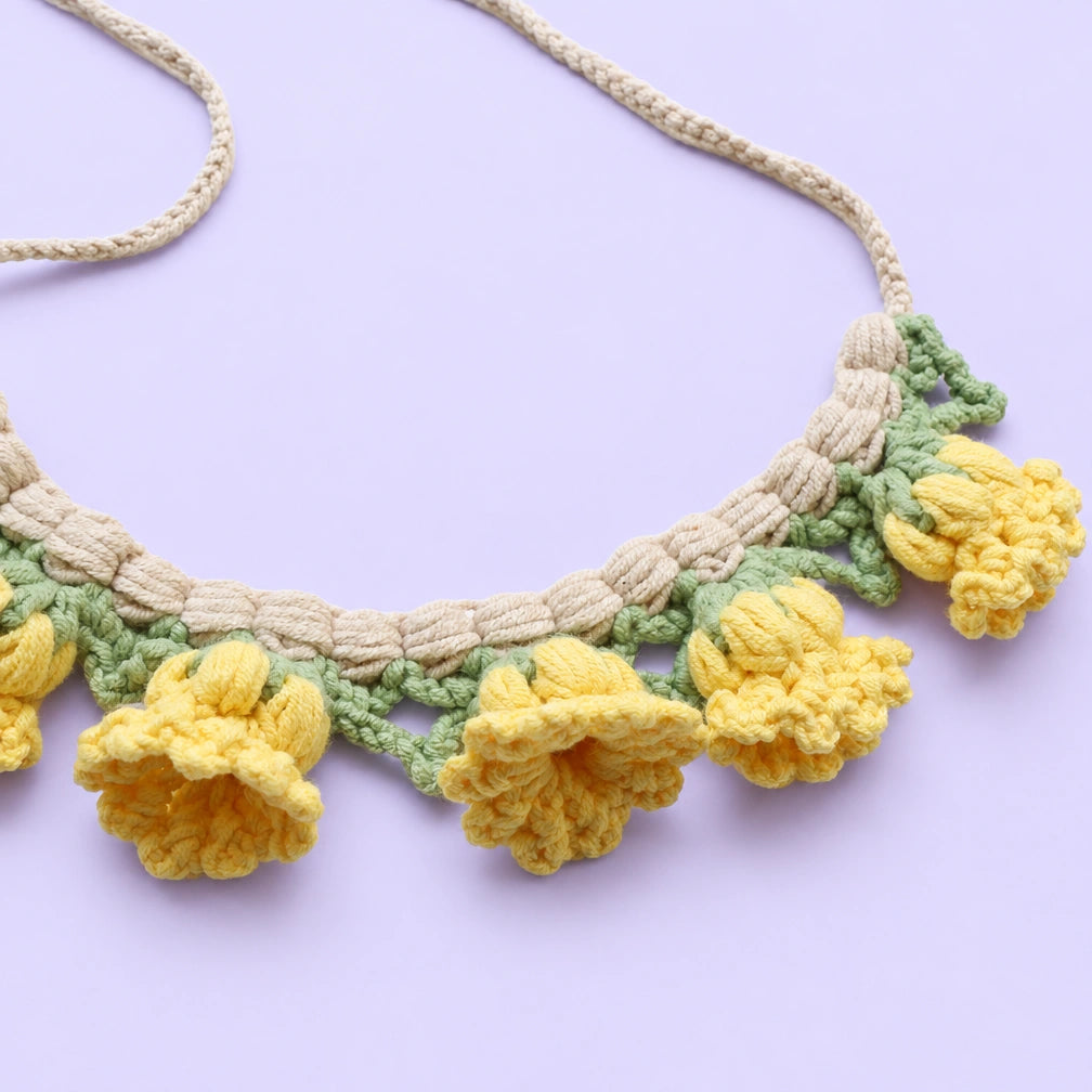 Yellow Flower Vine Crochet Pet Collar