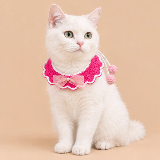Pink Bow Crochet Pet Collar