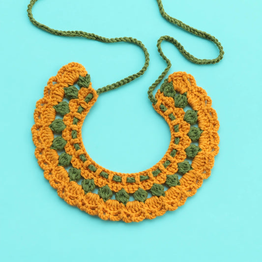 Mustard-and-Green Layered Ruffle Crochet Pet Collar
