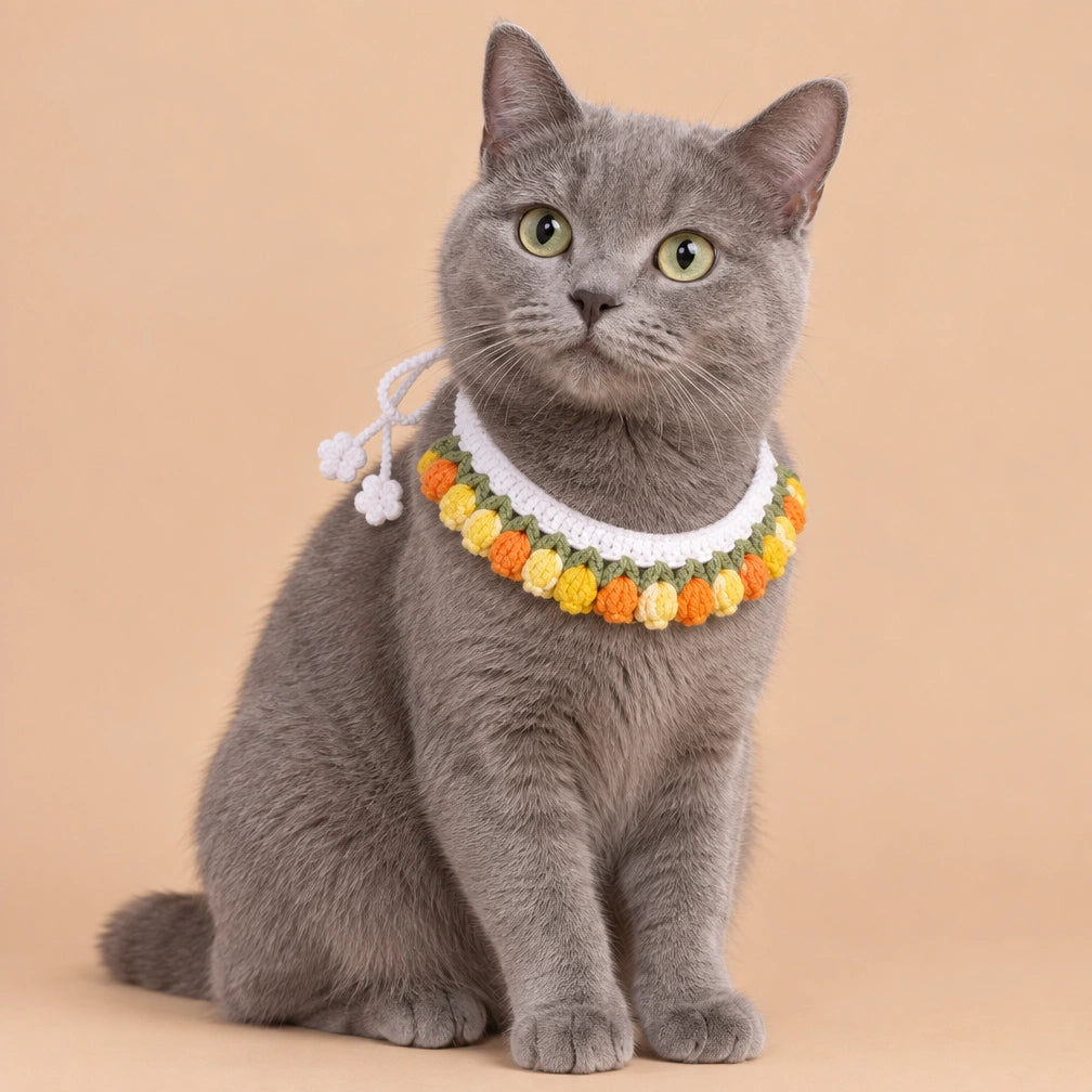 Yellow Flower Fringe Crochet Pet Collar
