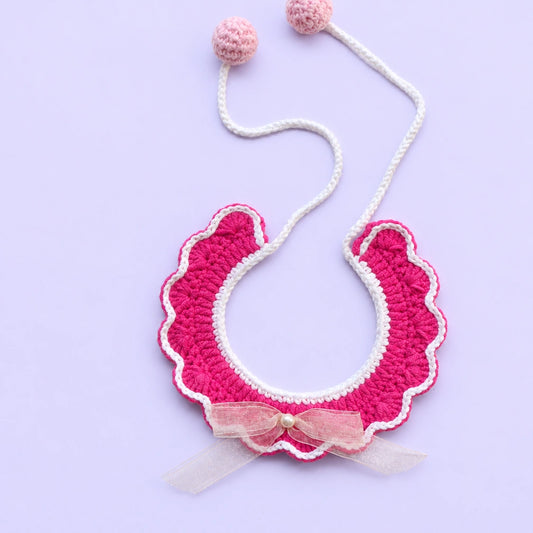Pink Bow Crochet Pet Collar