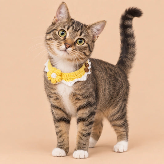 Yellow Daisy Ruffle Crochet Pet Collar