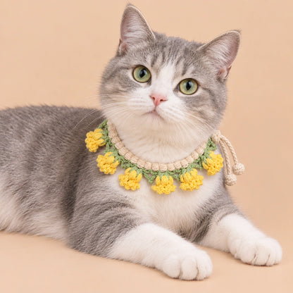 Yellow Flower Vine Crochet Pet Collar