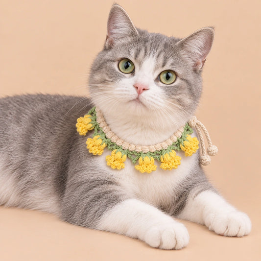 Yellow Flower Vine Crochet Pet Collar